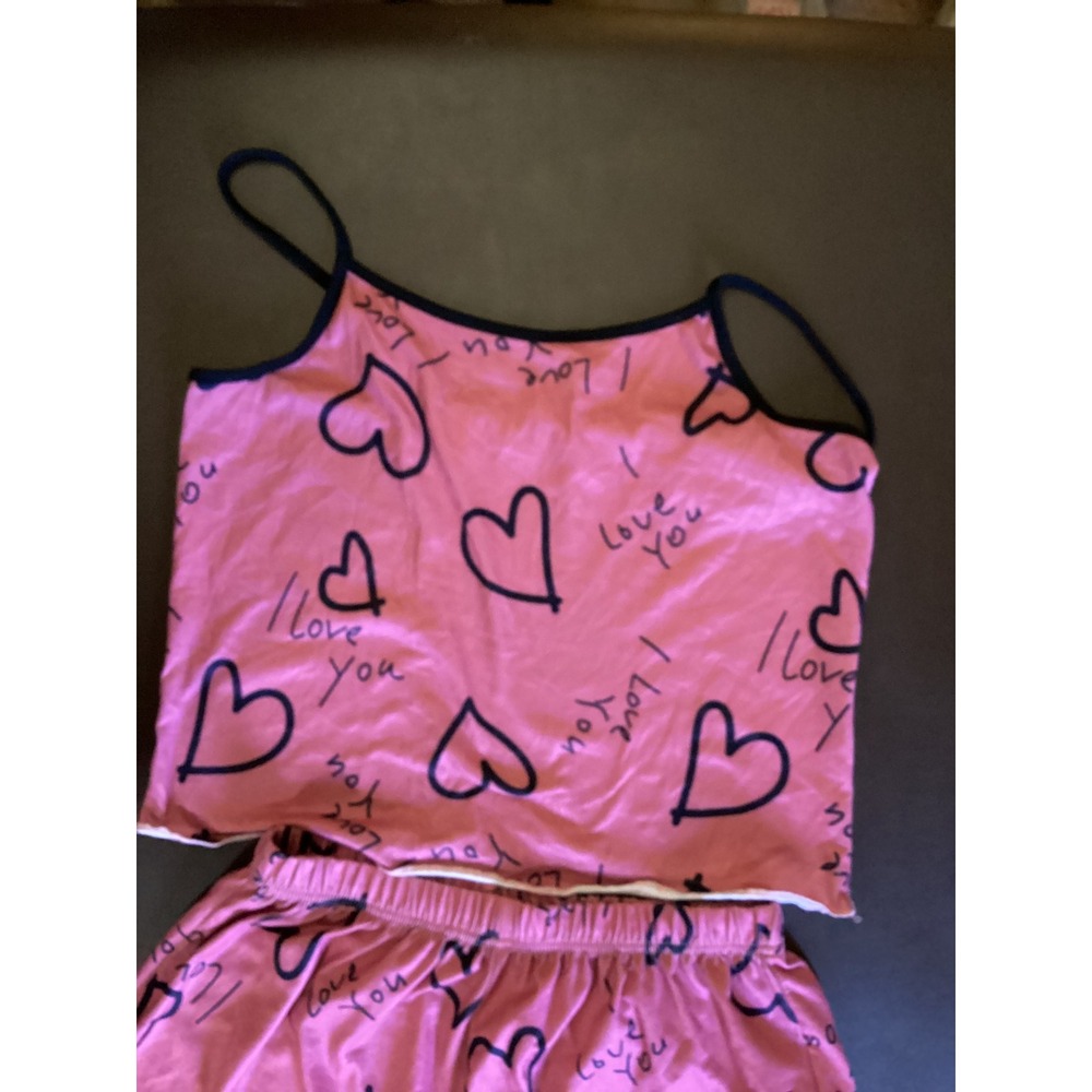 Pink Heart I Love You Pajama Set Cami and Shorts Loungewear Women Medium